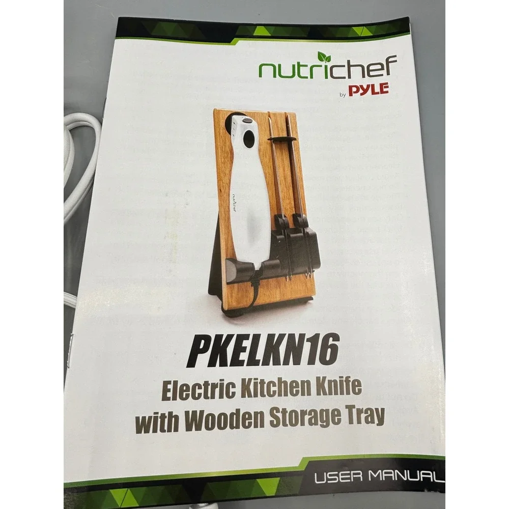 NutriChef PKELKN16 Electric Kitchen Knife with Wooden Storage Tray White‎
